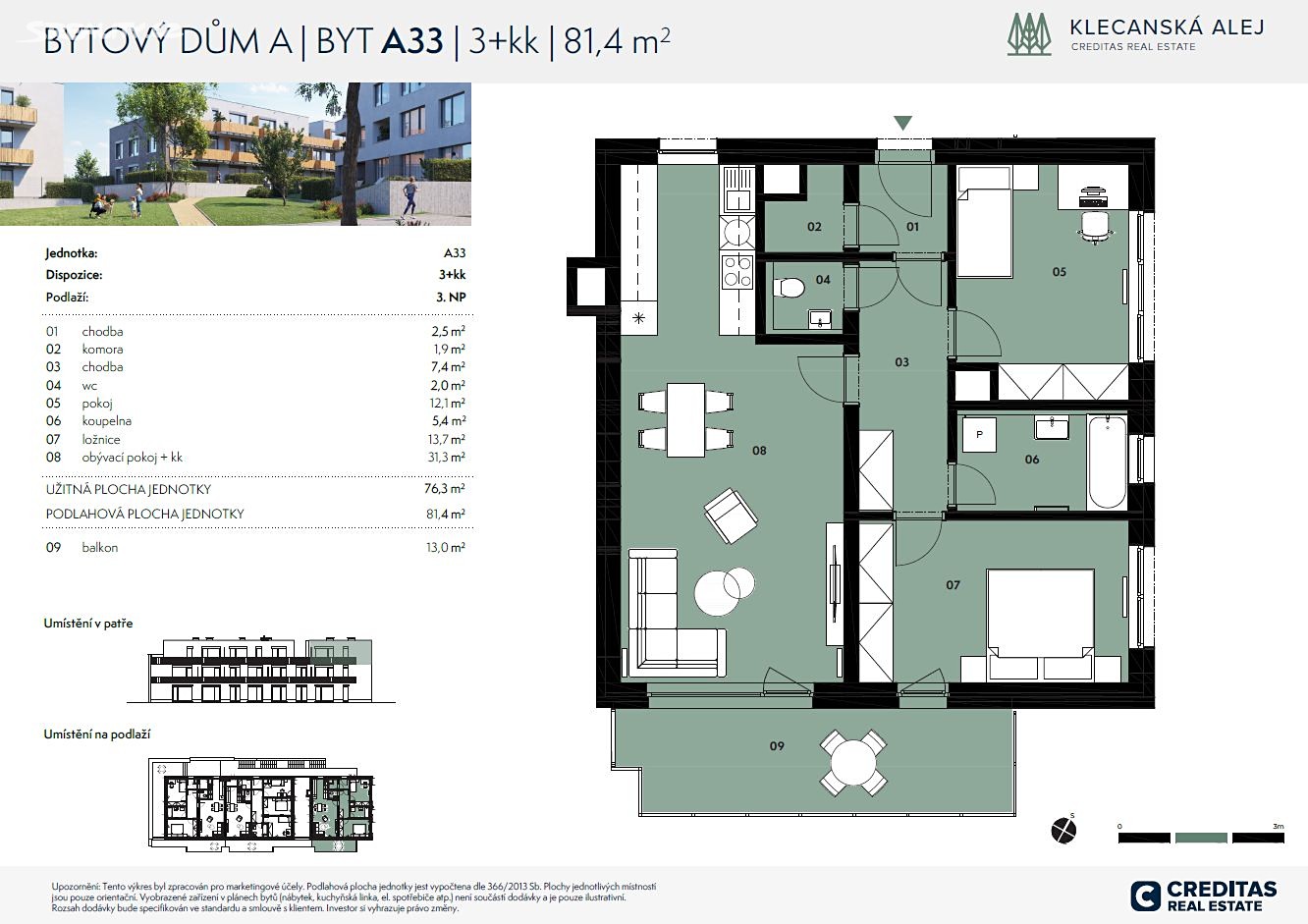 Prodej bytu 3+kk 81 m² - Więcej