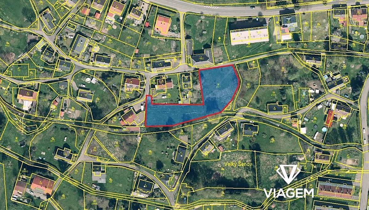 Prodej stavebního pozemku 2593 m², Velký Šenov – fotka 1 z 3