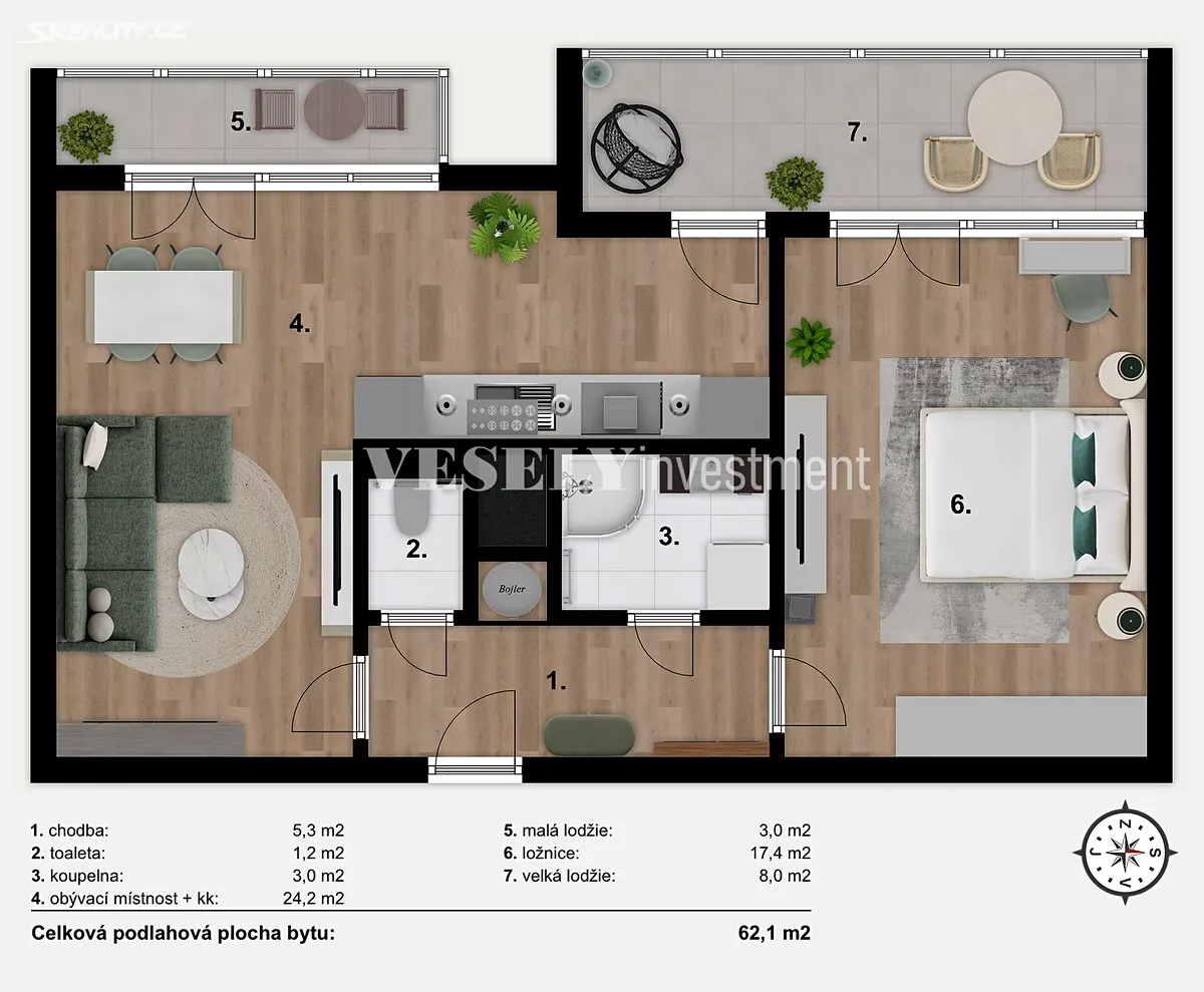 Prodej bytu 2+kk 62 m² – pohled 2