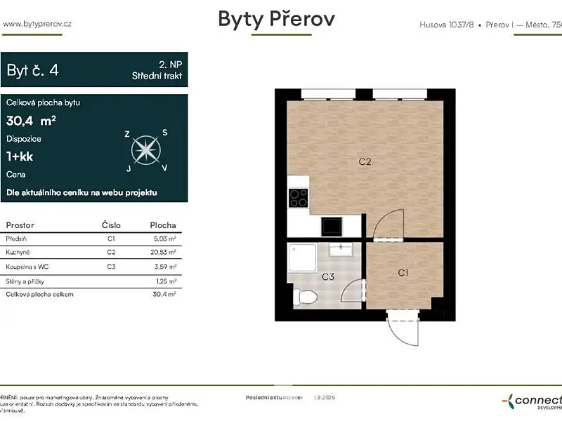 Pronájem bytu 1+kk 30 m², Přerov – náhled fotky 3