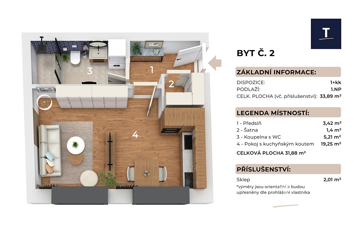 Prodej bytu 1+kk 34 m² – fotografie 3