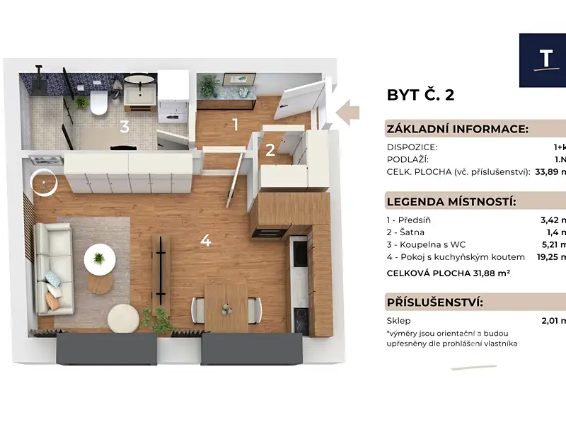Prodej bytu 1+kk 34 m², Brno – náhled fotky 3