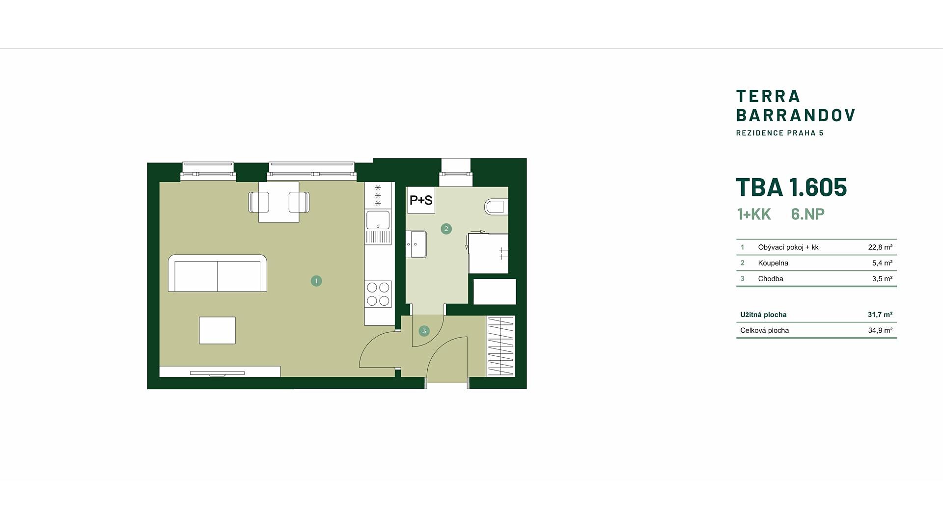 Prodej bytu 1+kk 35 m² – pohled 2