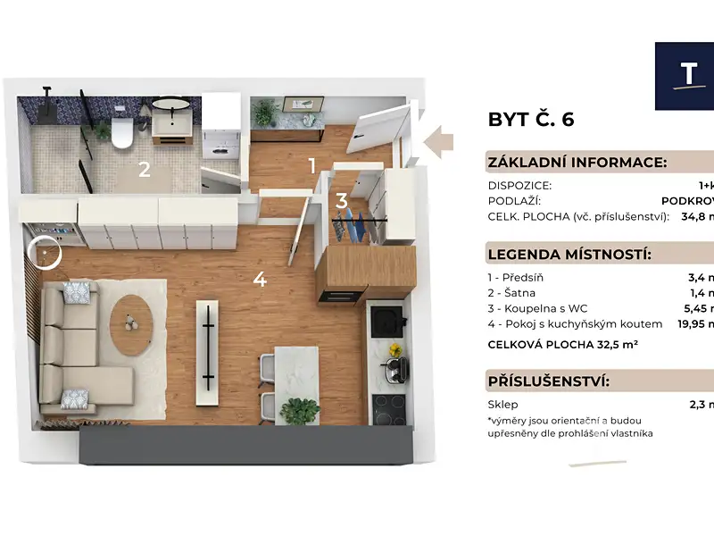 Prodej bytu 1+kk 35 m², Brno – náhled fotky 3