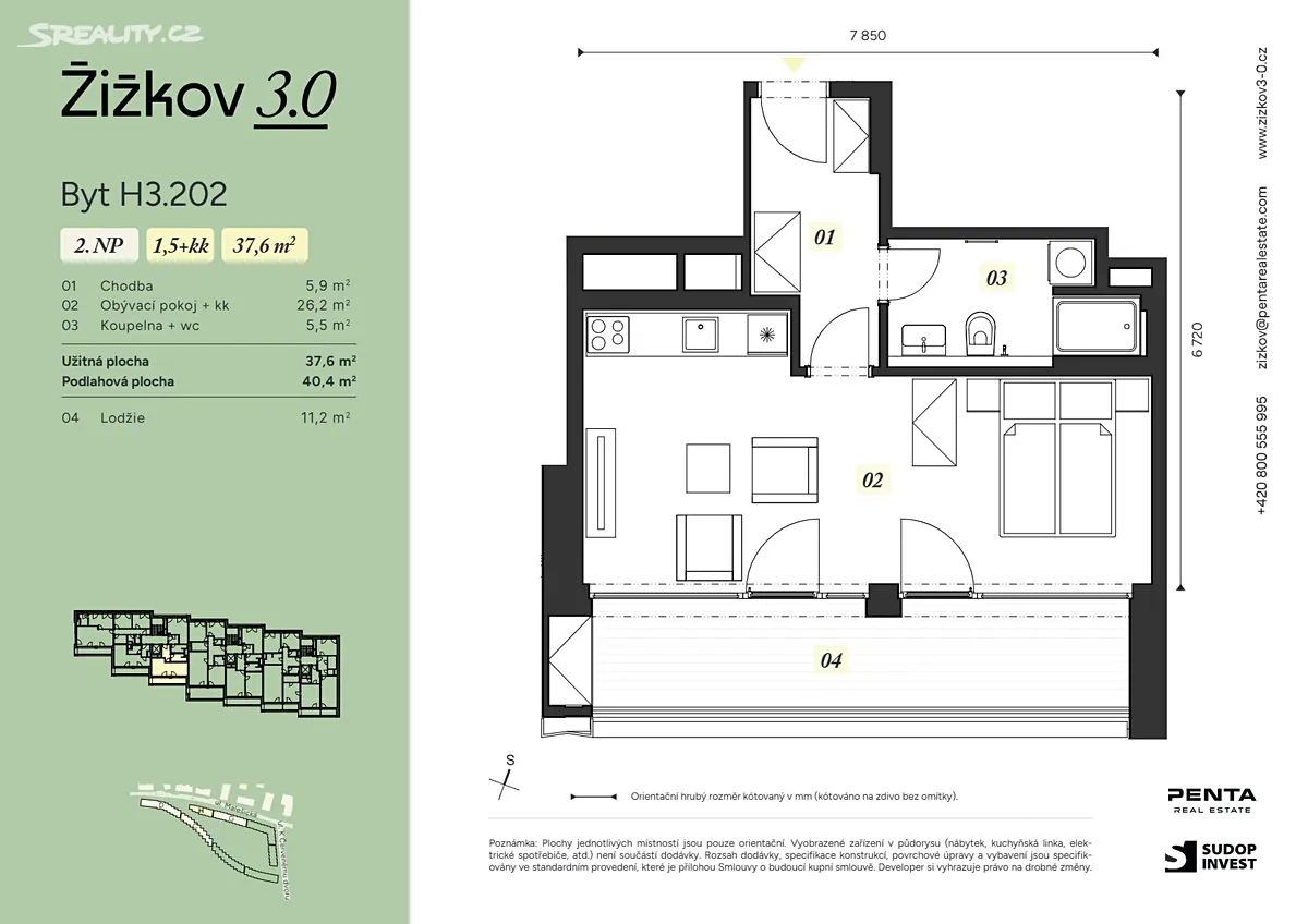 Prodej bytu 1+kk 38 m² – pohled 2