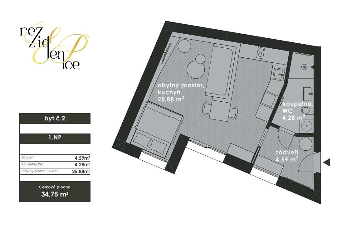 Prodej bytu 1+kk 35 m² – fotografie 2