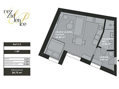 Prodej bytu 1+kk 35 m² (Jednopodlažní)