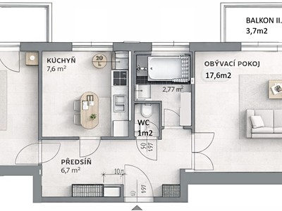 Prodej bytu 2+1 56 m² (Jednopodlažní)