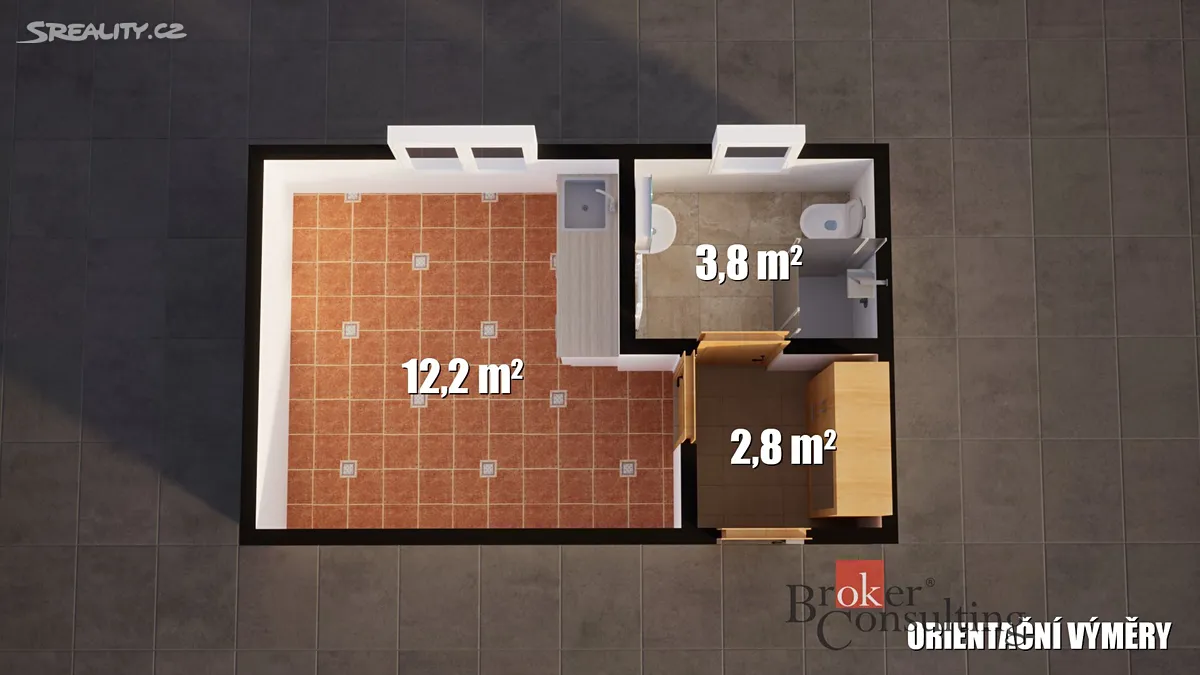 Pronájem bytu 1+kk 18 m² – pohled 6