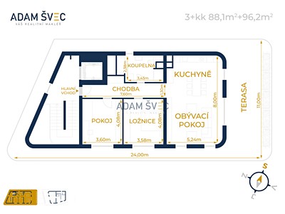 Pronájem bytu 3+kk 88 m²