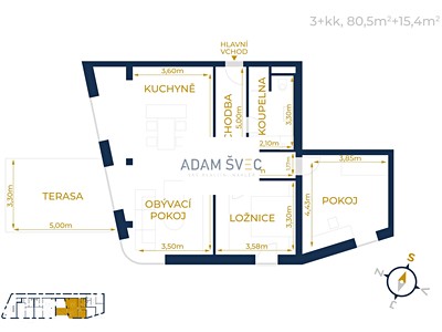 Pronájem bytu 3+kk 80 m²