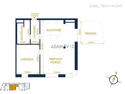 Pronájem bytu 2+kk 73 m²