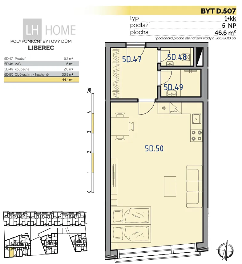 Prodej bytu 1+kk 46 m² – pohled 5