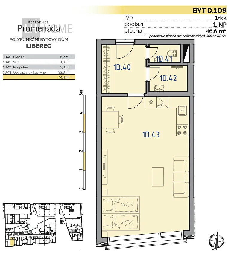 Prodej bytu 1+kk 47 m² – pohled 4