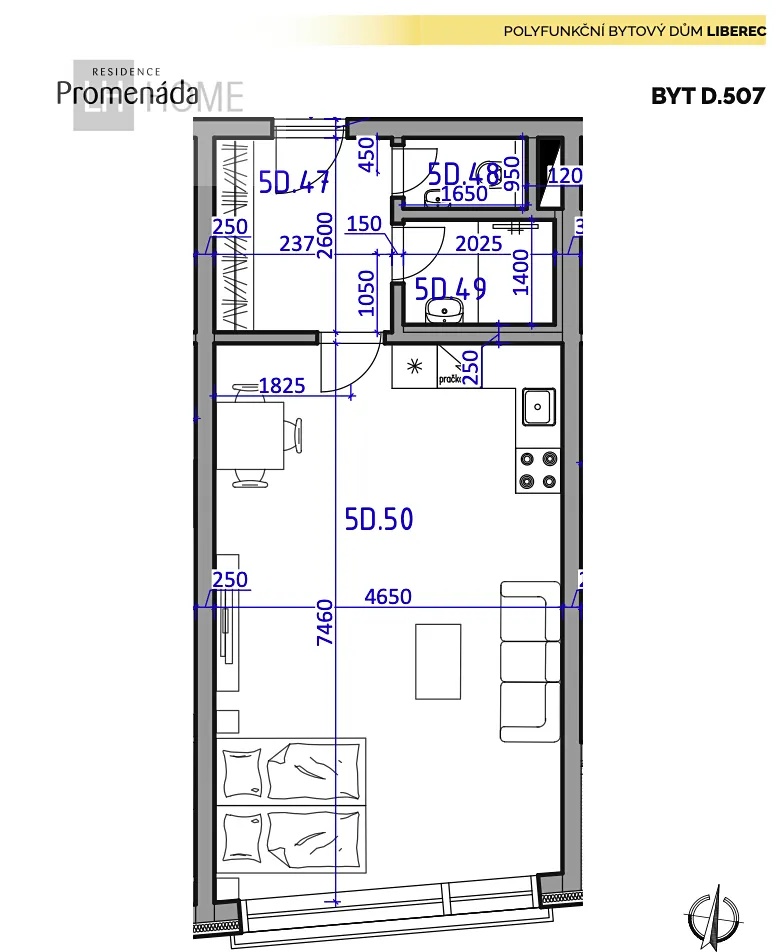 Prodej bytu 1+kk 46 m² – pohled 6
