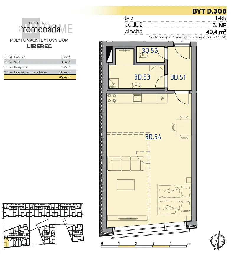 Prodej bytu 1+kk 52 m² - Widok 4