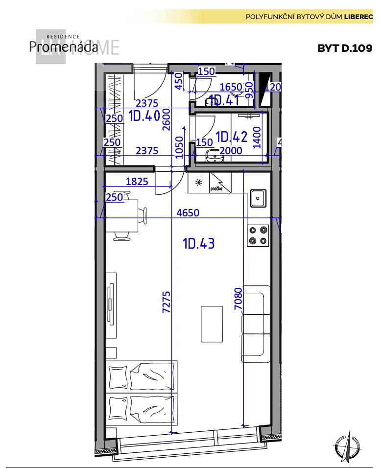 Prodej bytu 1+kk 47 m² – pohled 6