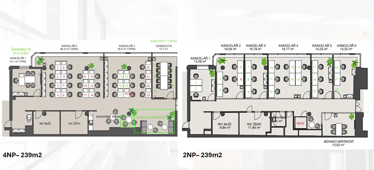 Pronájem kanceláře 239 m² – pohled 3