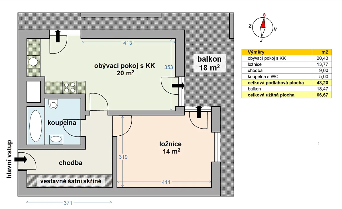 Prodej bytu 2+kk 48 m² – pohled 4