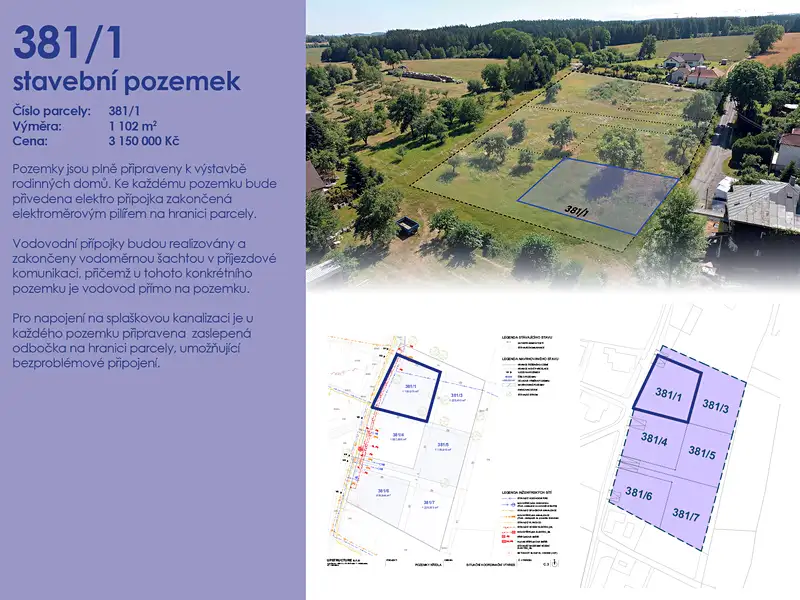 Prodej stavebního pozemku 1102 m², Křídla – náhled fotky 2