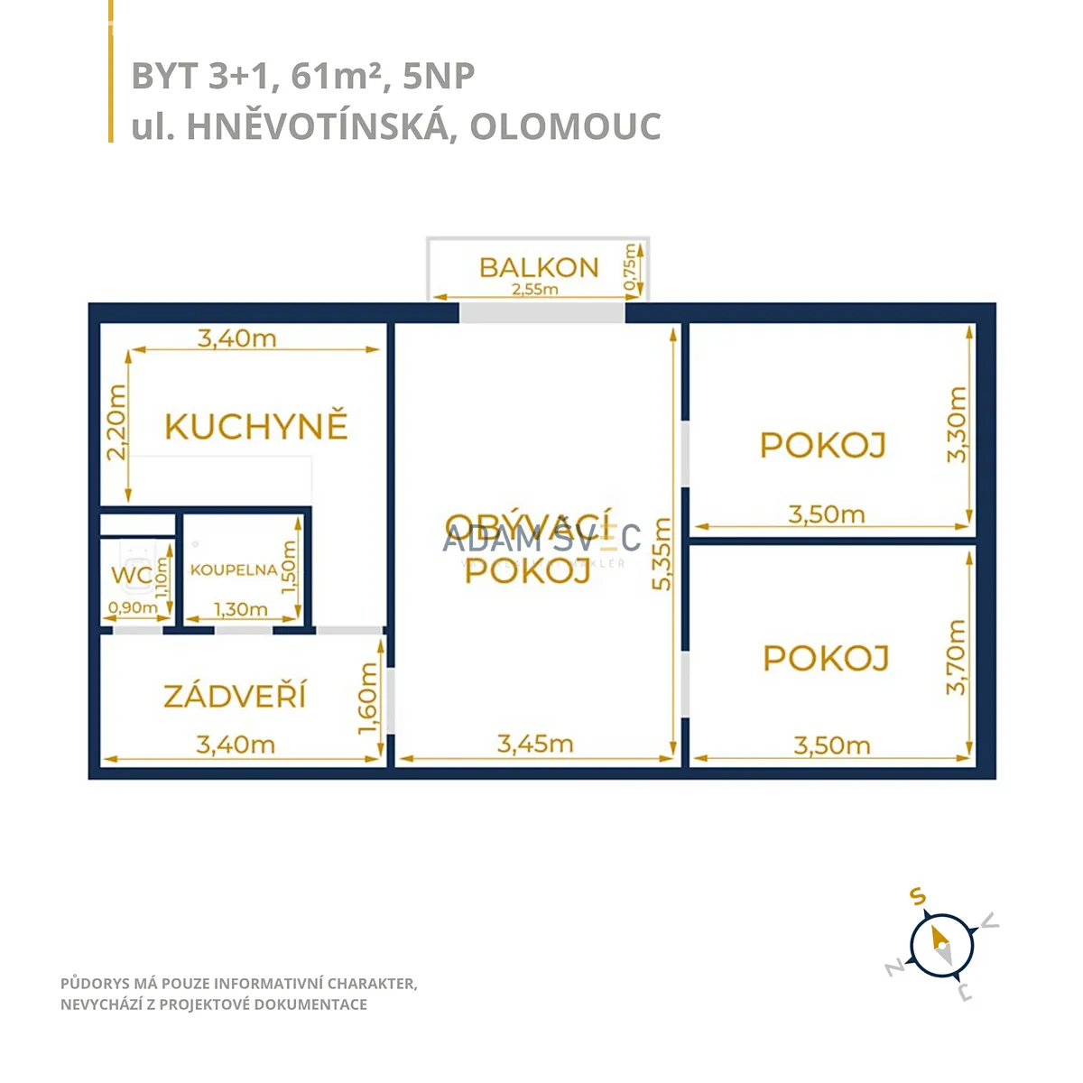 Prodej bytu 3+1 61 m² – pohled 6
