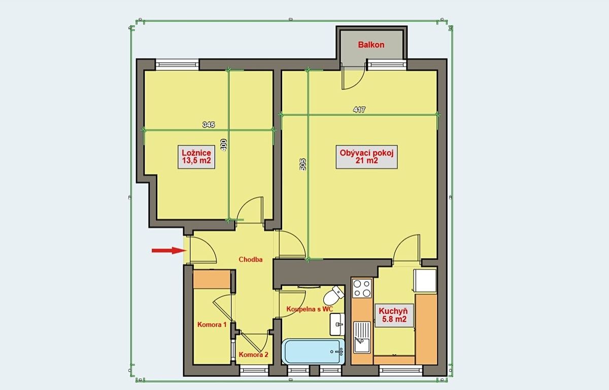 Prodej bytu 2+1 53 m² – fotografie 3