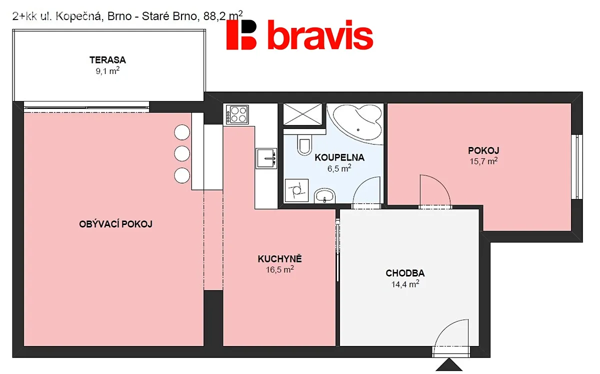 Pronájem bytu 2+kk 87 m² – pohled 5