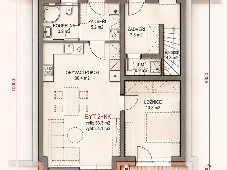 Квартира 2+kk на продаж, 53 м² (9 з 12)