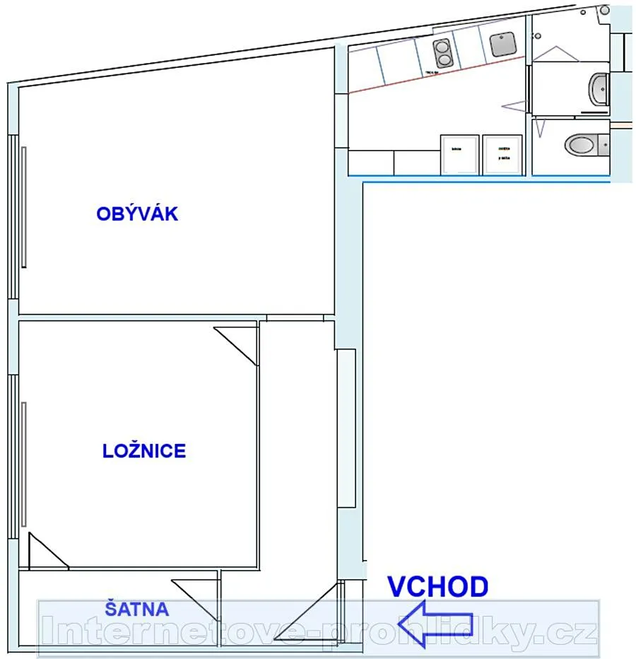Pronájem bytu 2+1 59 m² – pohled 2