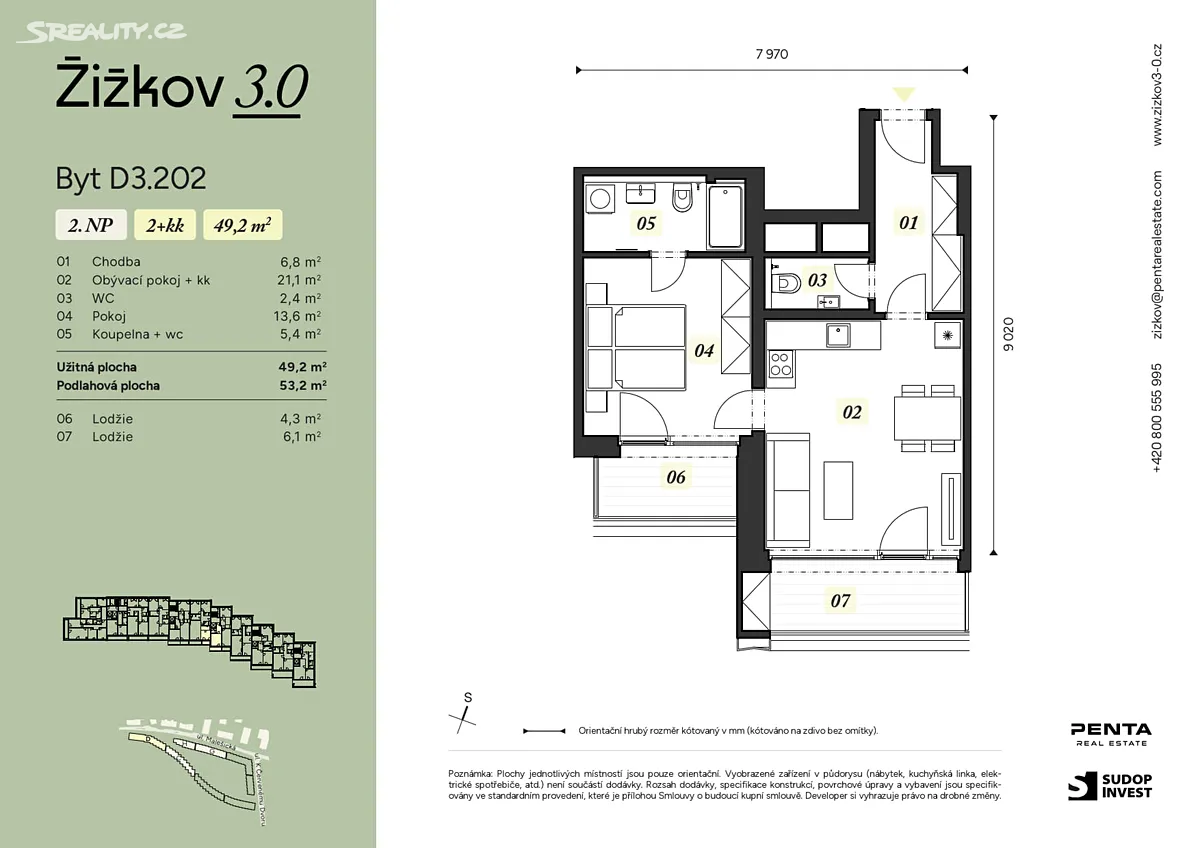 Prodej bytu 2+kk 49 m² – pohled 2