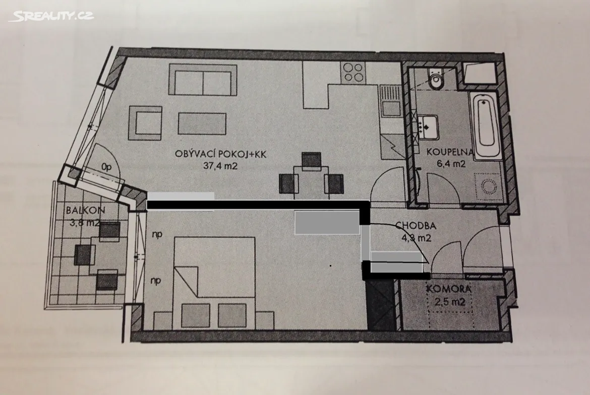 Pronájem bytu 2+kk 58 m² – pohled 2