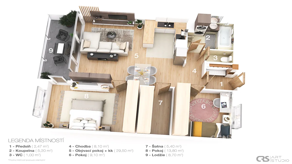Pronájem bytu 3+kk 74 m² - Widok 2