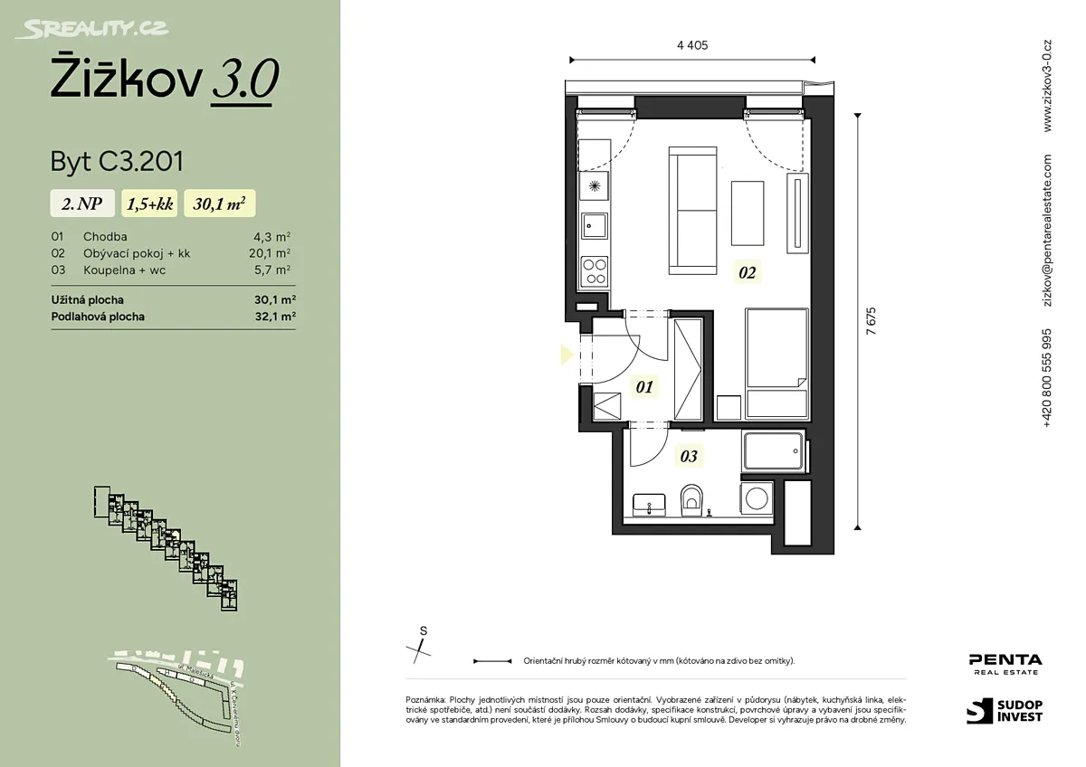 Prodej bytu 1+kk 30 m² – pohled 2