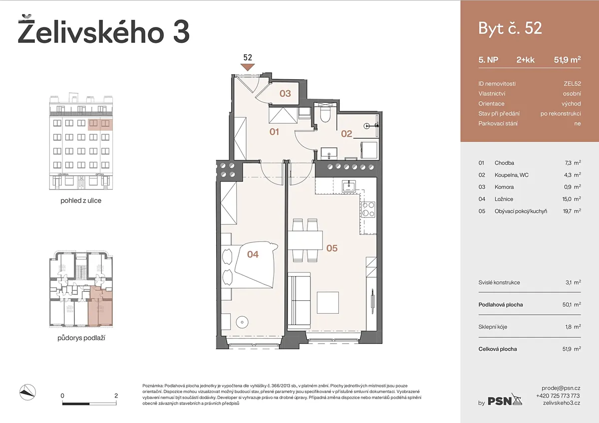 Prodej bytu 2+kk 47 m² – pohled 2