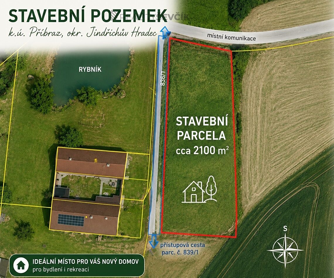 Prodej stavebního pozemku 2100 m², Příbraz – fotka 1 z 3
