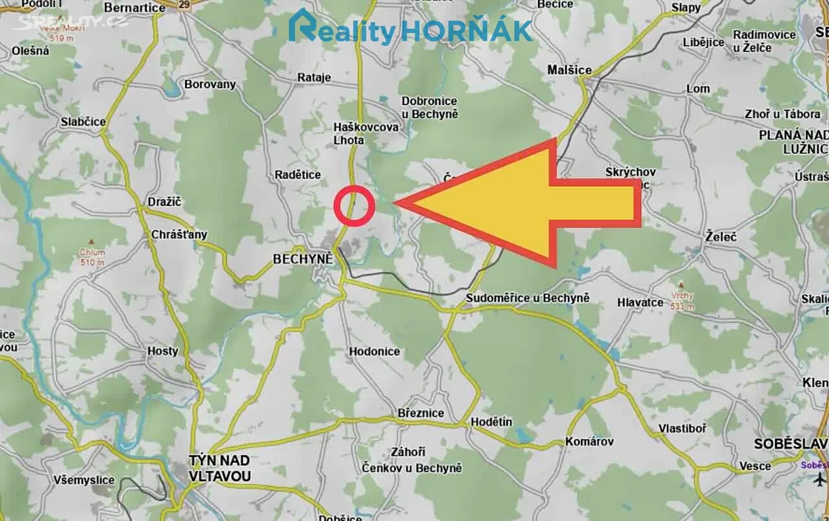 Prodej stavebního pozemku 1813 m² – pohled 3