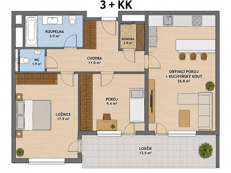 Квартира 3+kk на продаж, 73 м² (2 з 13)