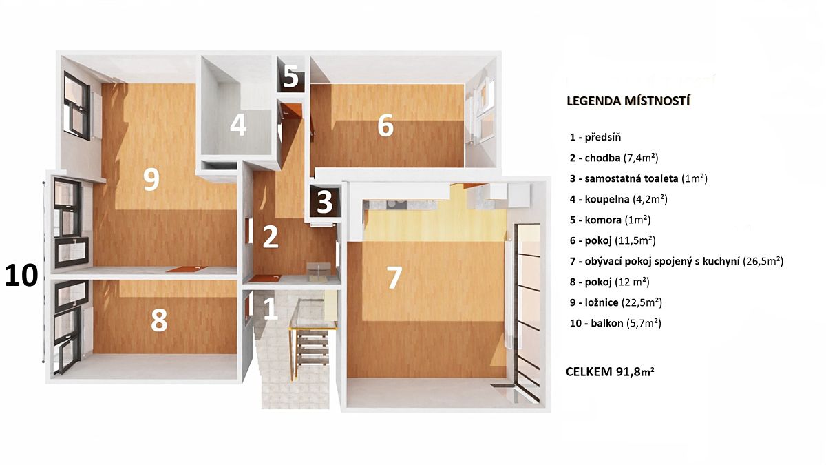 Pronájem bytu 4+kk 92 m²