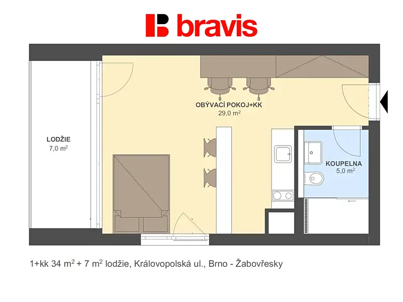 Pronájem bytu 1+kk 34 m², Brno – náhled fotky 3