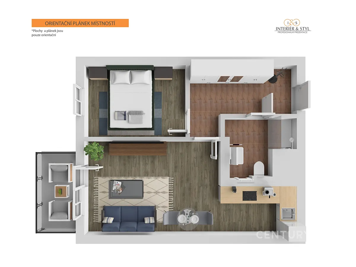 Pronájem bytu 2+kk 47 m² – pohled 4