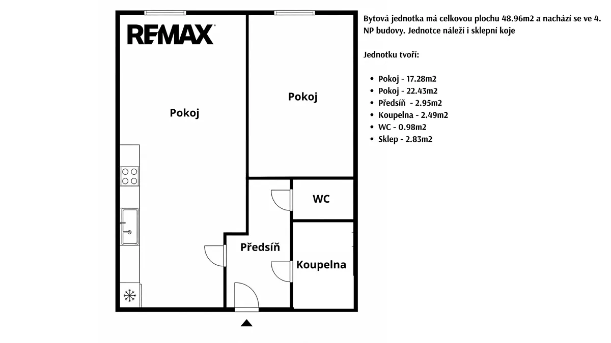Prodej bytu 2+kk 49 m² – pohled 2