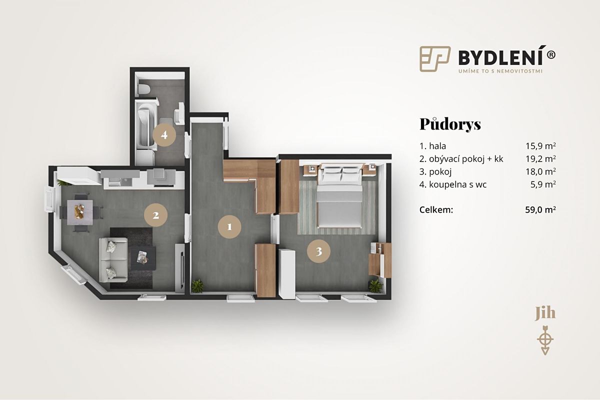 Pronájem bytu 3+kk 59 m² – fotografie 2