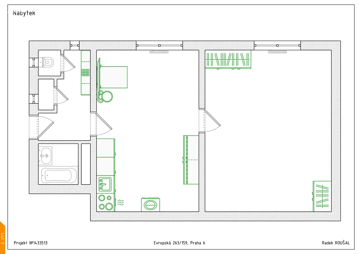 Pronájem bytu 2+kk 46 m² – pohled 2