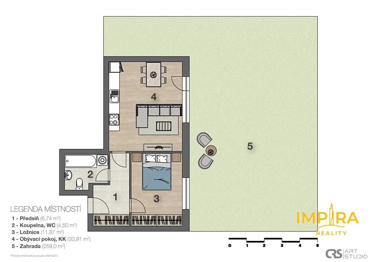 Pronájem bytu 2+kk 45 m² – pohled 4