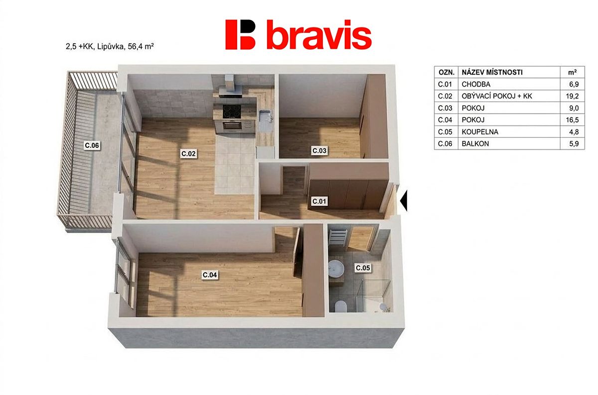 Prodej bytu 2+kk 56 m²