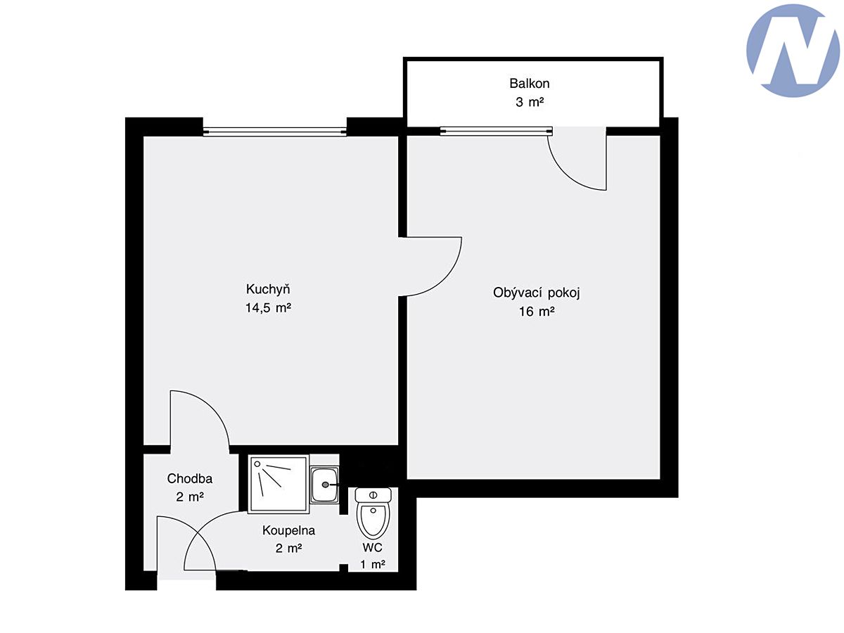 Pronájem bytu 2+kk 39 m² – fotografie 3