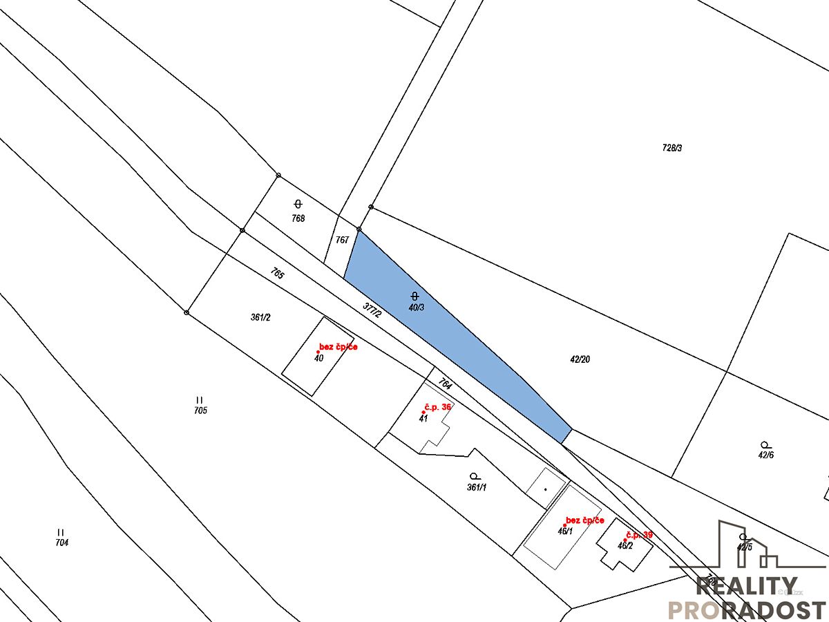 Prodej pozemku 810 m², Nestrašovice – fotka 1 z 3