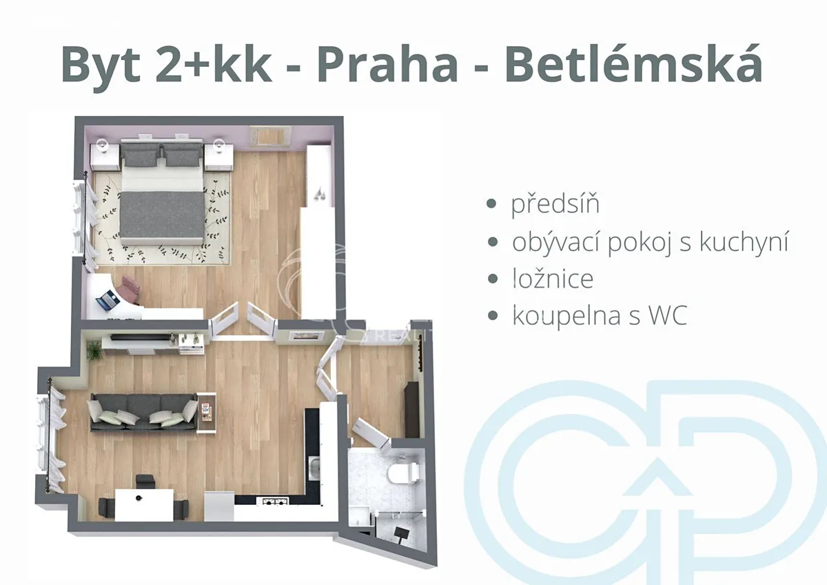 Pronájem bytu 2+kk 48 m² – pohled 2