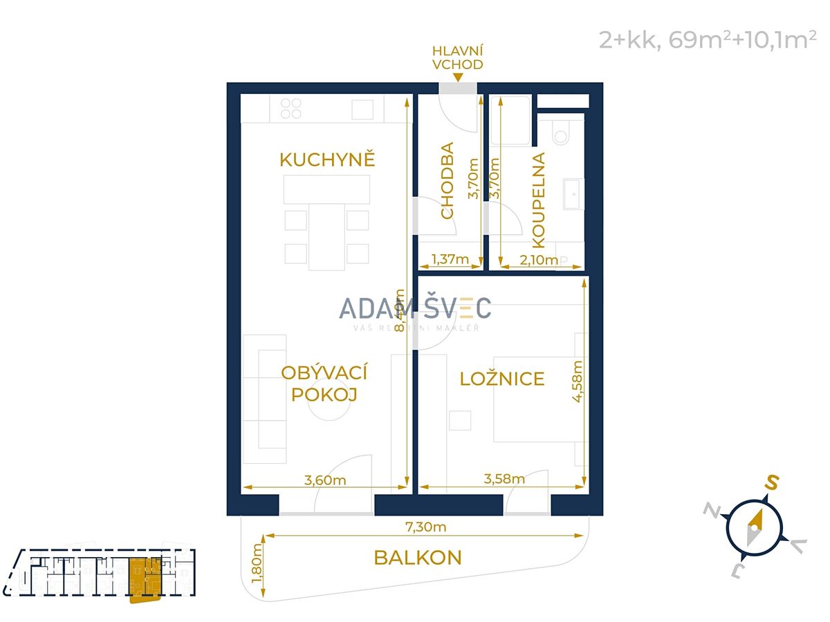 Pronájem bytu 2+kk 69 m²