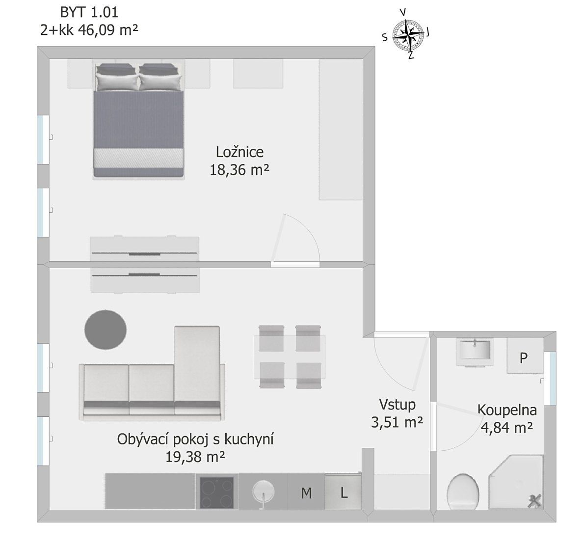 Prodej bytu 2+kk 46 m² – fotografie 2